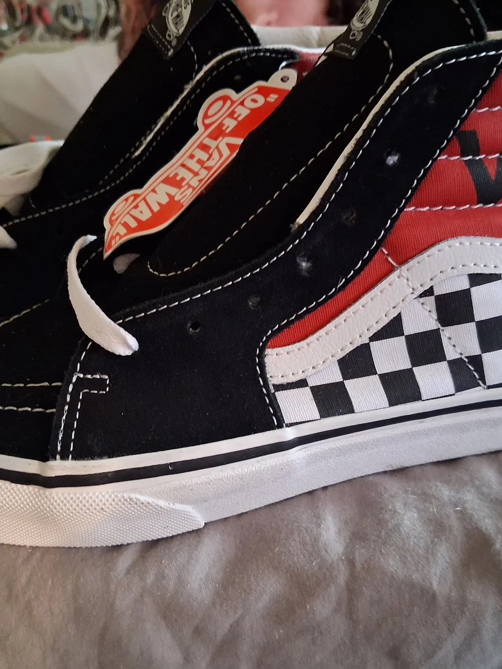 Vans Kids High-Top Sneakers in Black Red White Checkerboard